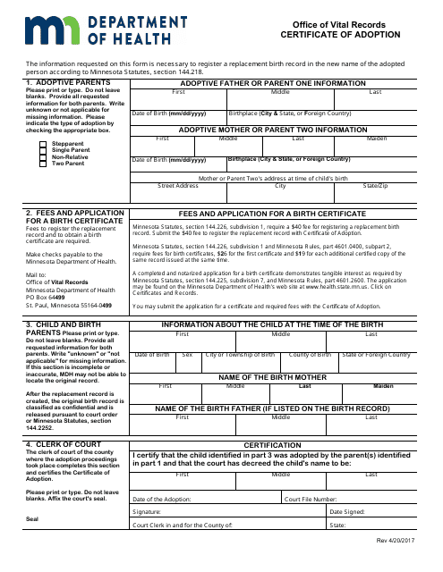 Certificate of Adoption - Minnesota Download Pdf