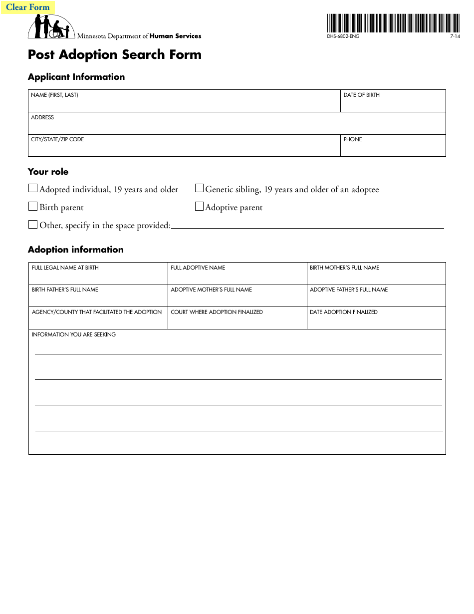 Form DHS6802ENG Fill Out, Sign Online and Download Fillable PDF, Minnesota Templateroller