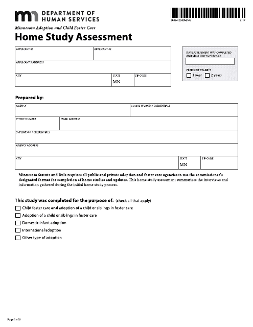 Form DHS-4258D-ENG Minnesota Adoption and Child Foster Care Home Study Assessment - Minnesota