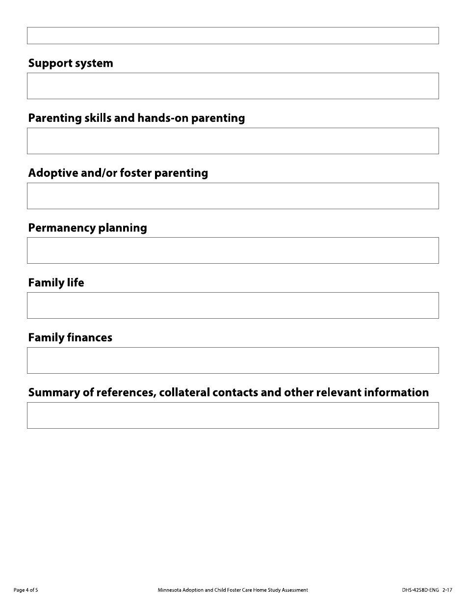 Form DHS-4258D-ENG Minnesota Adoption and Child Foster Care Home Study Assessment - Minnesota, Page 4