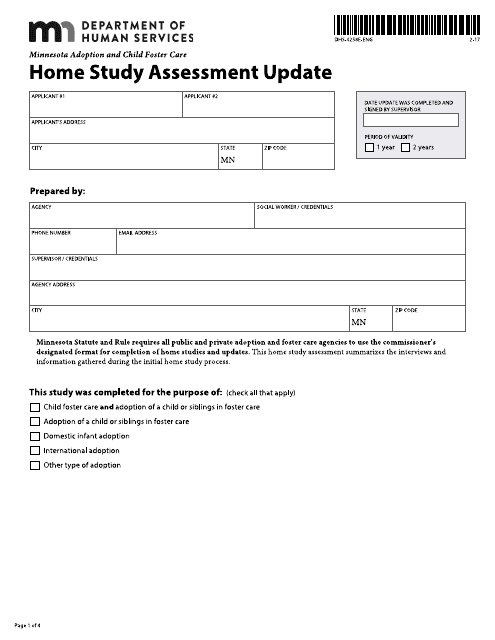 Form DHS-4258E-ENG Minnesota Adoption and Child Foster Care Home Study Assessment Update - Minnesota