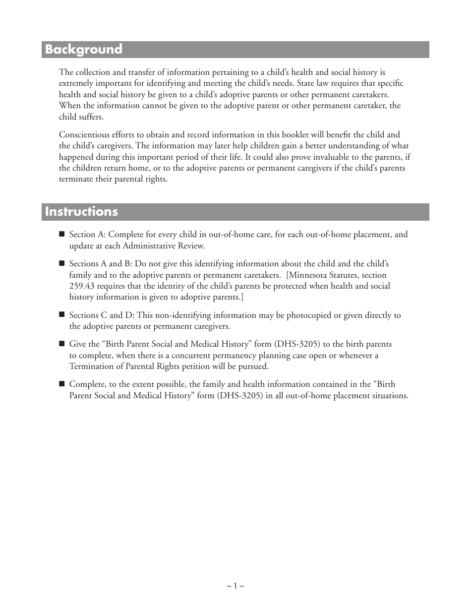 Form DHS-3235-ENG Background and Health History - All Children in out-Of-Home Care - Minnesota, Page 3