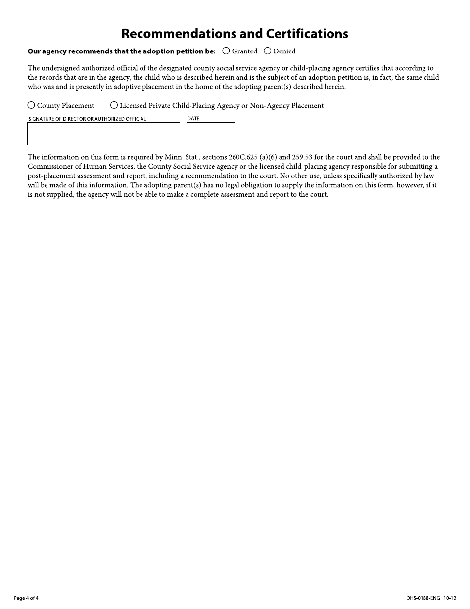 Form DHS-0188-ENG Post-placement Assessment and Report to Court - Minnesota, Page 4