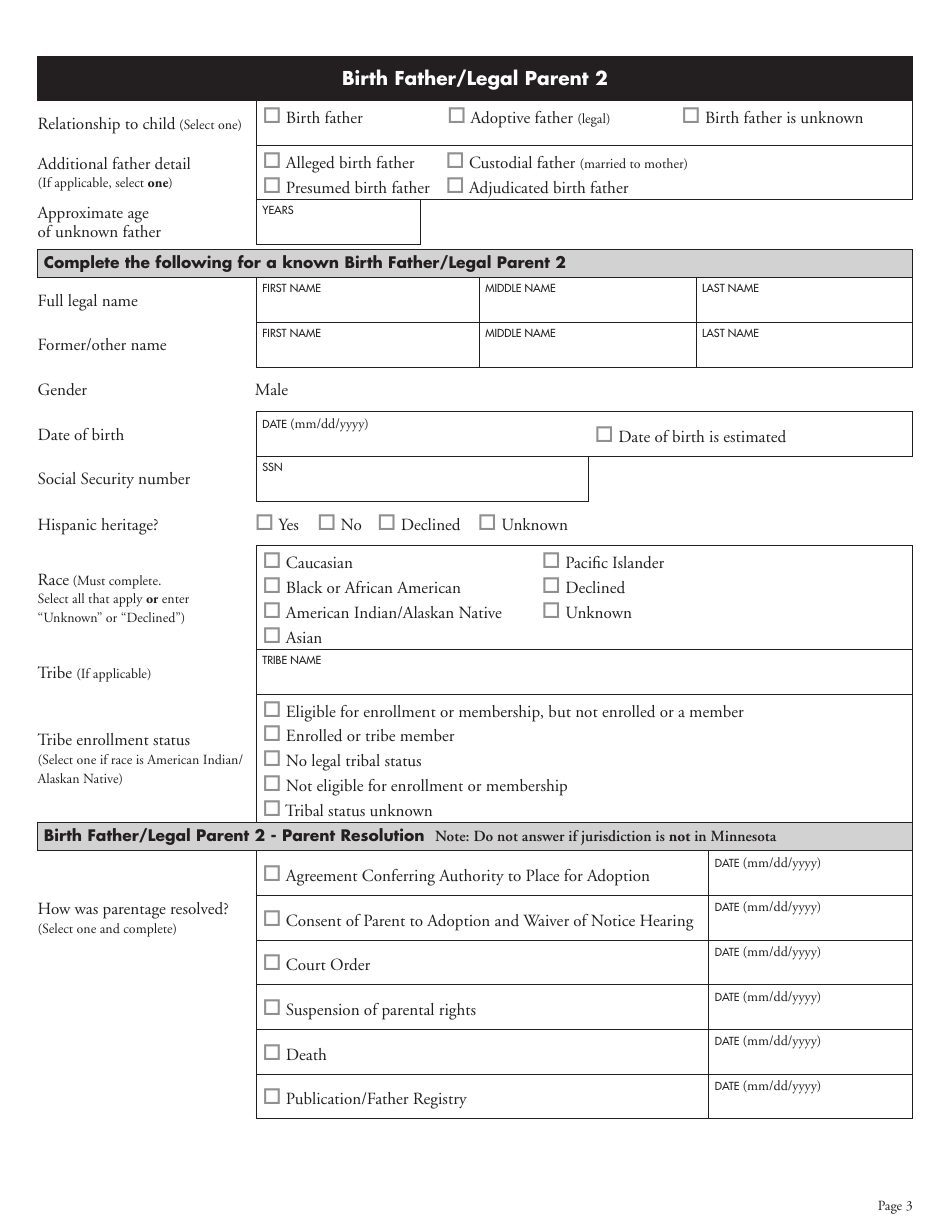 Form DHS-0178-ENG Report of Adoptive Placement - Minnesota, Page 3