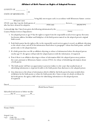 Form DHS-3502-ENG Consent of Parent to Adoption (Pursuant to Minnesota Statues, Section 260c.515, Subd. 3) and Waiver of Notice of Adoption Hearings and/or Proceedings Executed Before a Judicial Officer - Minnesota, Page 4