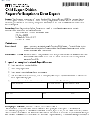 Document preview: Form DHS-4583-ENG Child Support Division Request for Exception to Direct Deposit - Minnesota