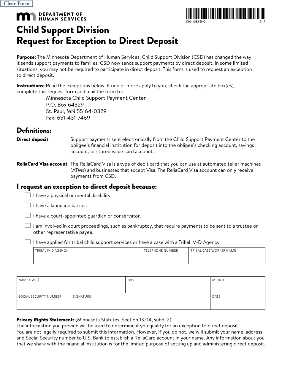 Form DHS4583ENG Fill Out, Sign Online and Download Fillable PDF, Minnesota Templateroller