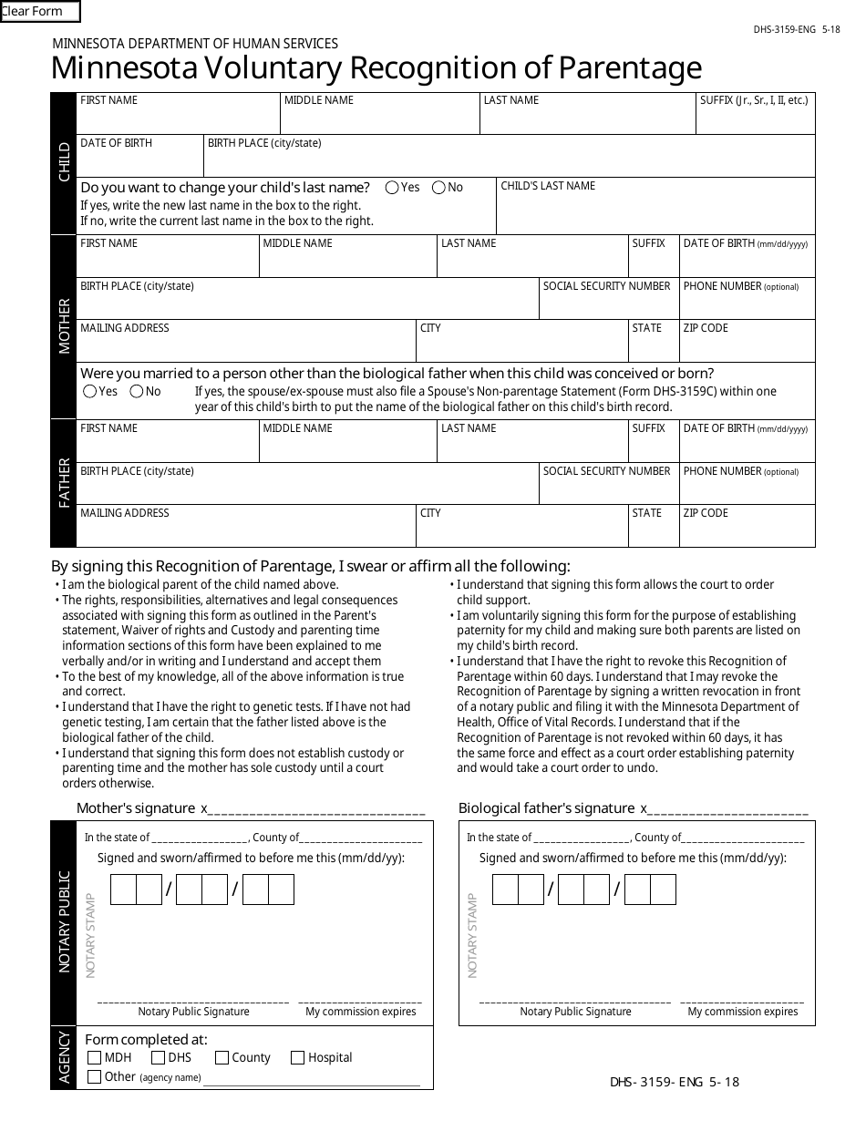 Form DHS-3159-ENG Minnesota Voluntary Recognition of Parentage - Minnesota, Page 3