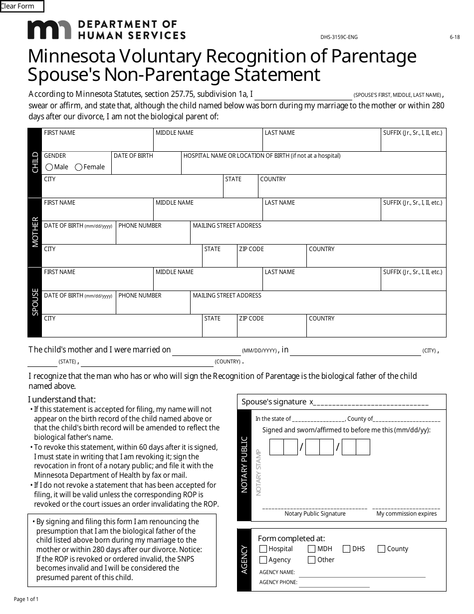 Form DHS-3159C-ENG Minnesota Voluntary Recognition of Parentage Spouses Non-parentage Statement - Minnesota, Page 3