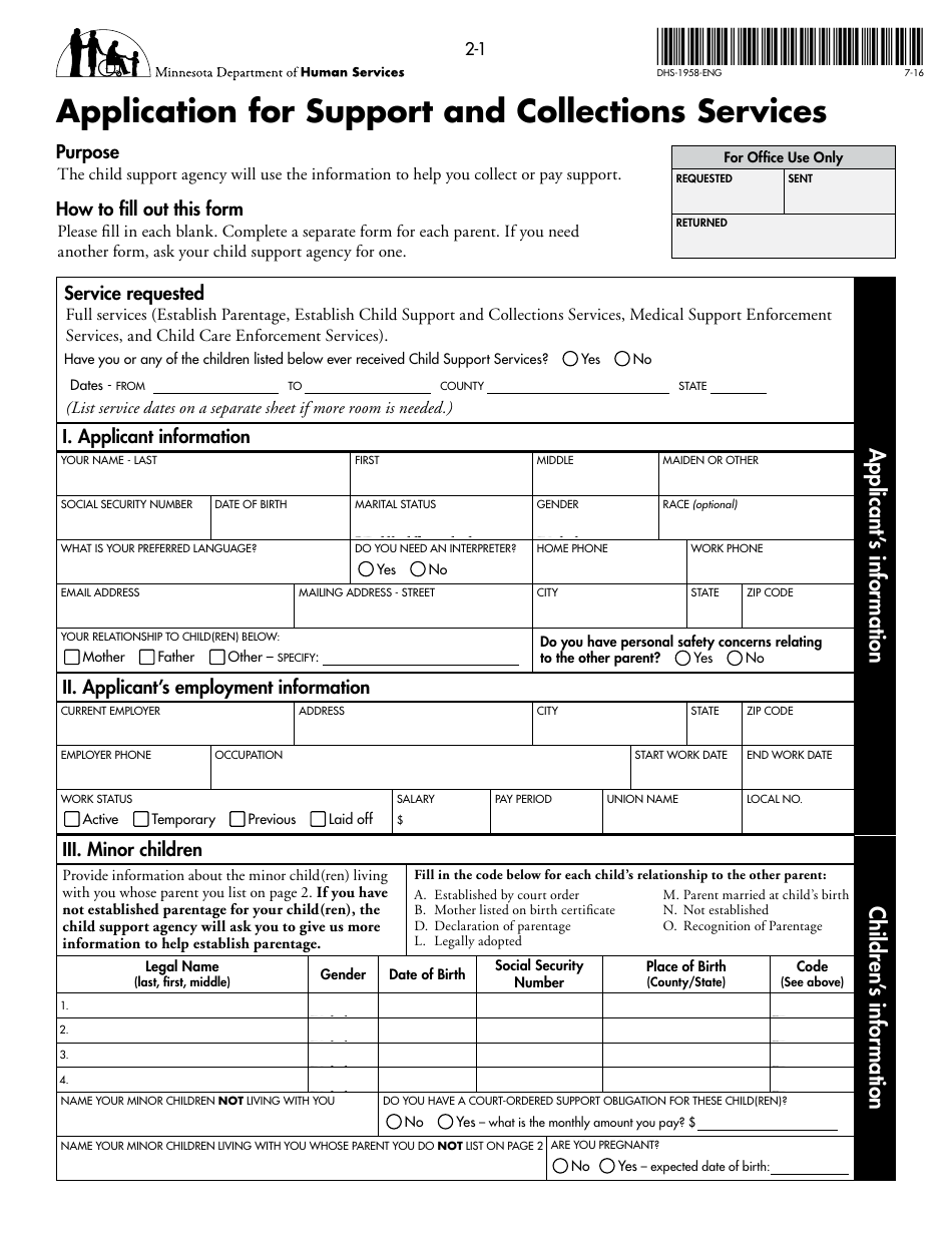 Form DHS-1958-ENG Full Child Support (IV-D) Services Application and Information on Child Support - Minnesota, Page 11