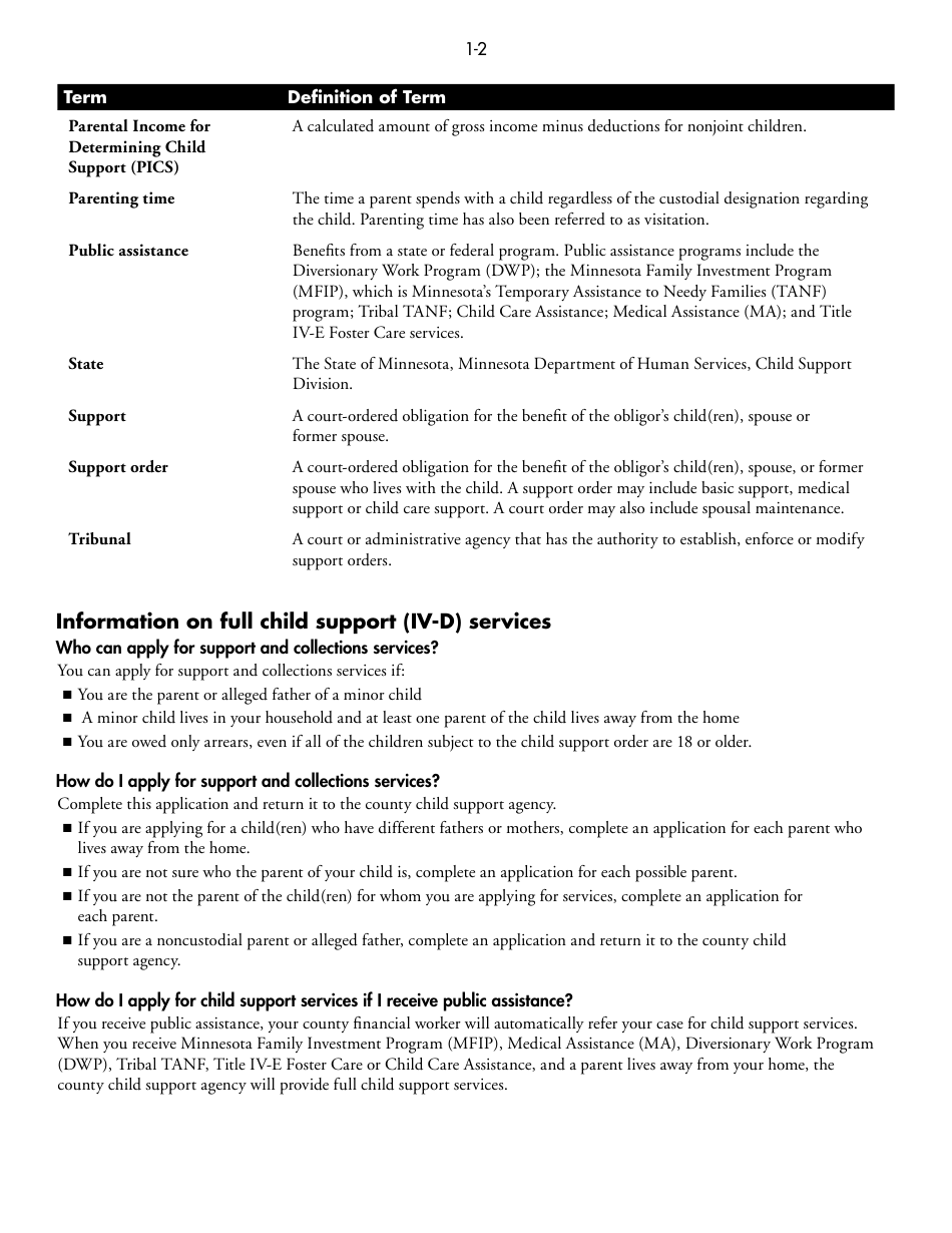 Form DHS-1958-ENG Full Child Support (IV-D) Services Application and Information on Child Support - Minnesota, Page 2