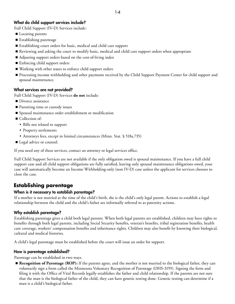 Form DHS-1958-ENG Full Child Support (IV-D) Services Application and Information on Child Support - Minnesota, Page 4