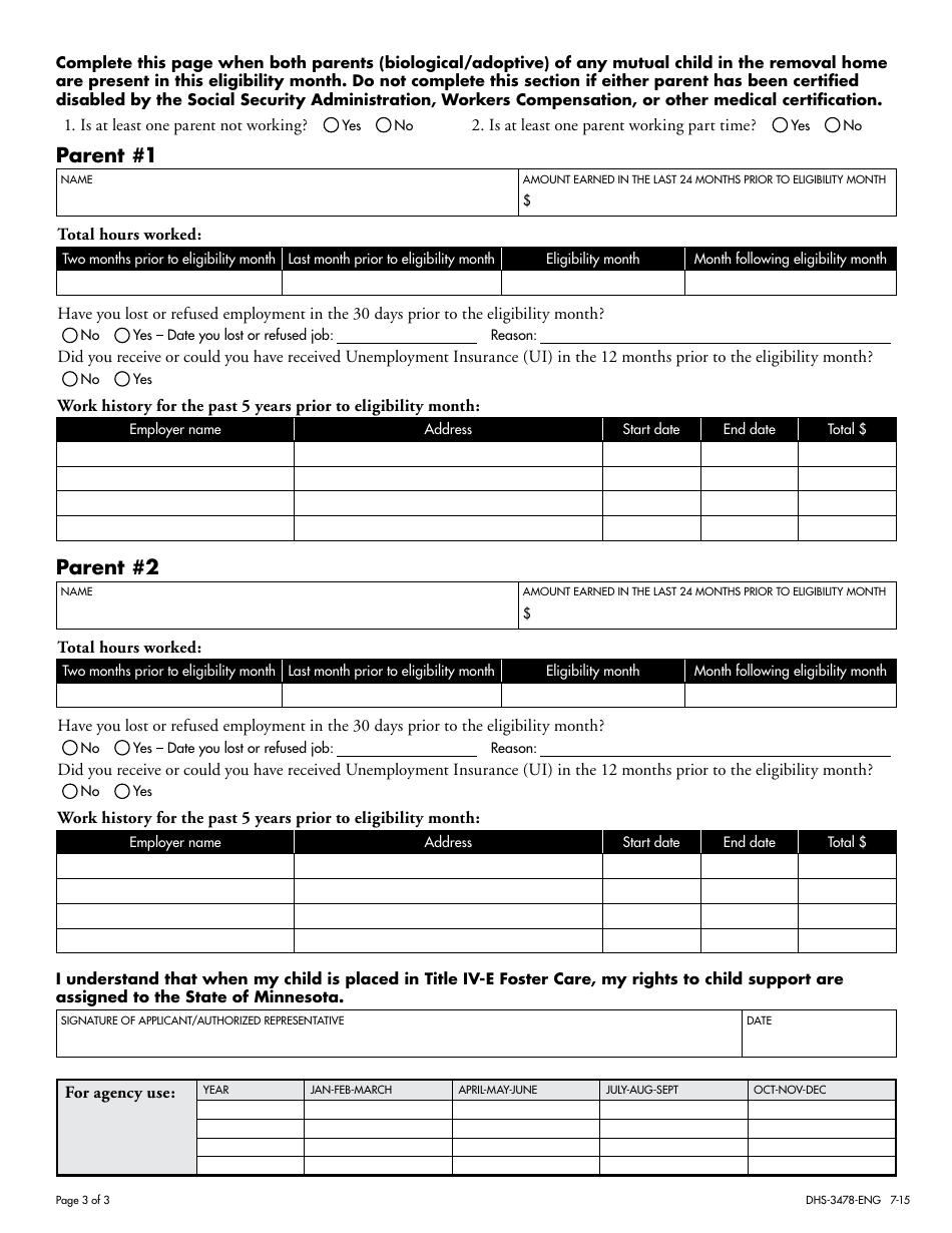Form DHS-3478-ENG Title IV-E Foster Care Supplement to the Health Care Programs Application - Minnesota, Page 5