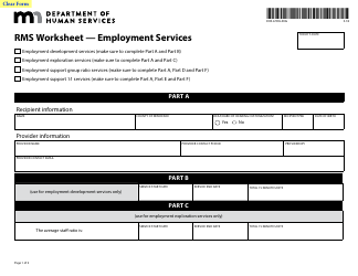 Document preview: Form DHS-6790L-ENG Rms Worksheet - Employment Services - Minnesota