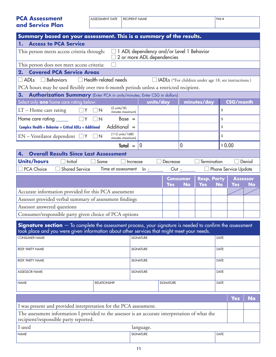 Form DHS-3244-ENG Pca Assessment and Service Plan - Minnesota, Page 12