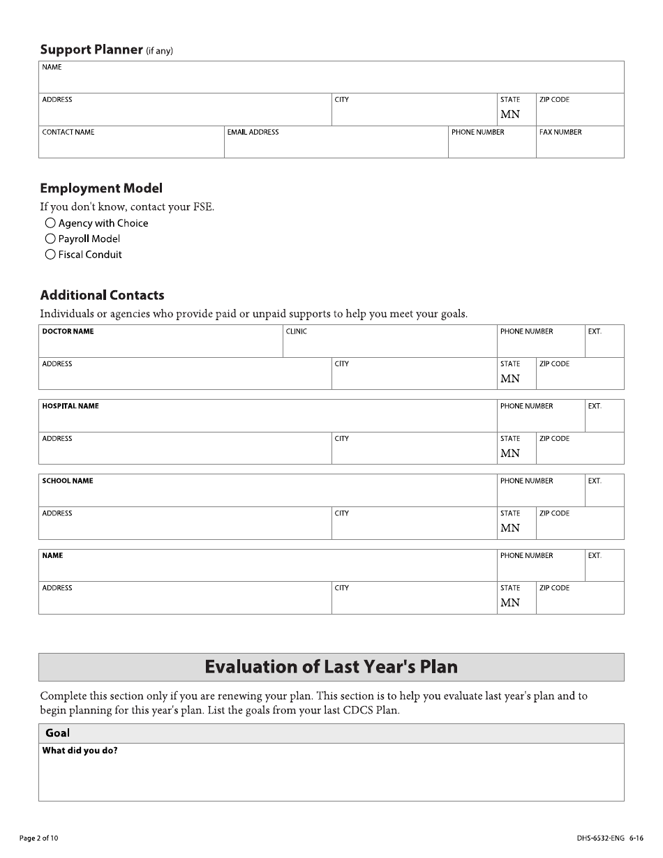 Form DHS-6532-ENG CDCs Community Support Plan - Rule 185 Compliant - Minnesota, Page 2