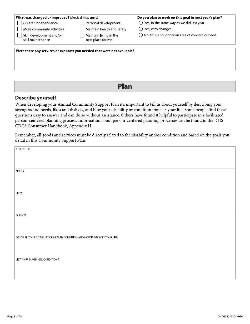 Form DHS-6532-ENG CDCs Community Support Plan - Rule 185 Compliant - Minnesota, Page 3