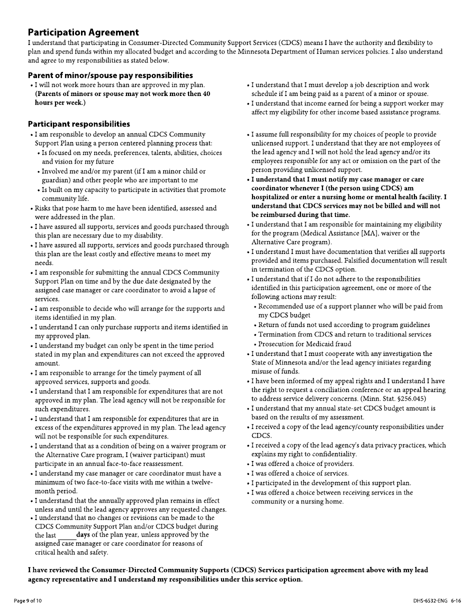 Form DHS-6532-ENG CDCs Community Support Plan - Rule 185 Compliant - Minnesota, Page 9