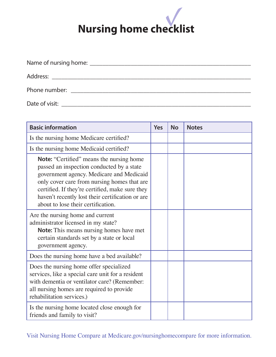 Nursing Home Checklist, Page 1