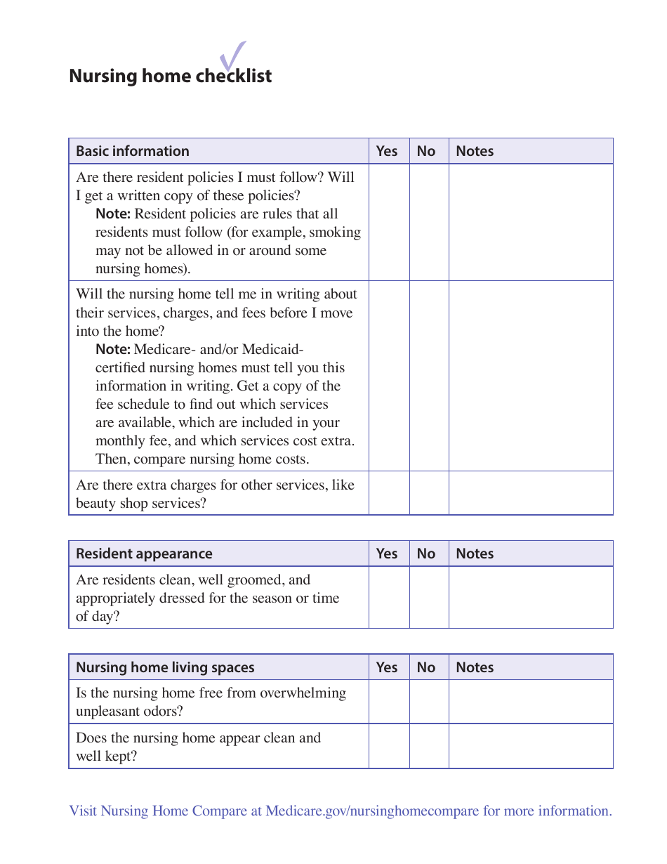 Nursing Home Checklist - Fill Out, Sign Online and Download PDF ...