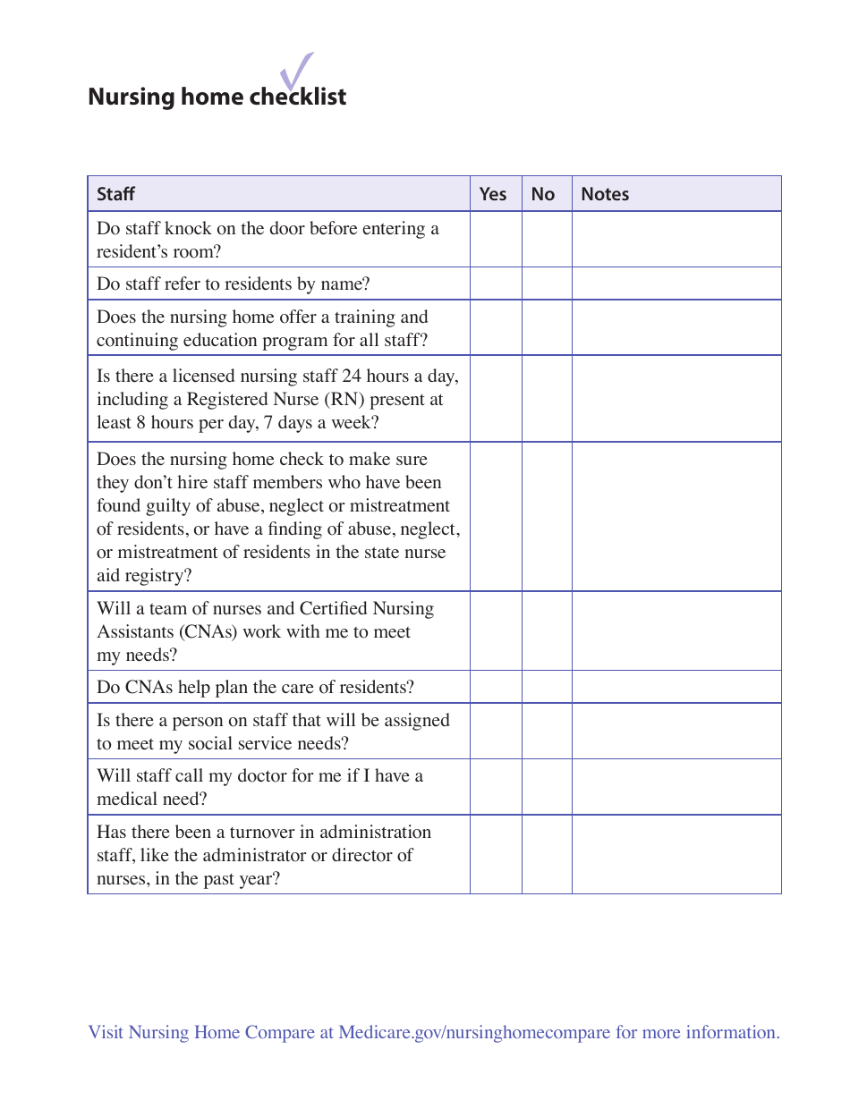 Nursing Home Checklist - Fill Out, Sign Online and Download PDF ...