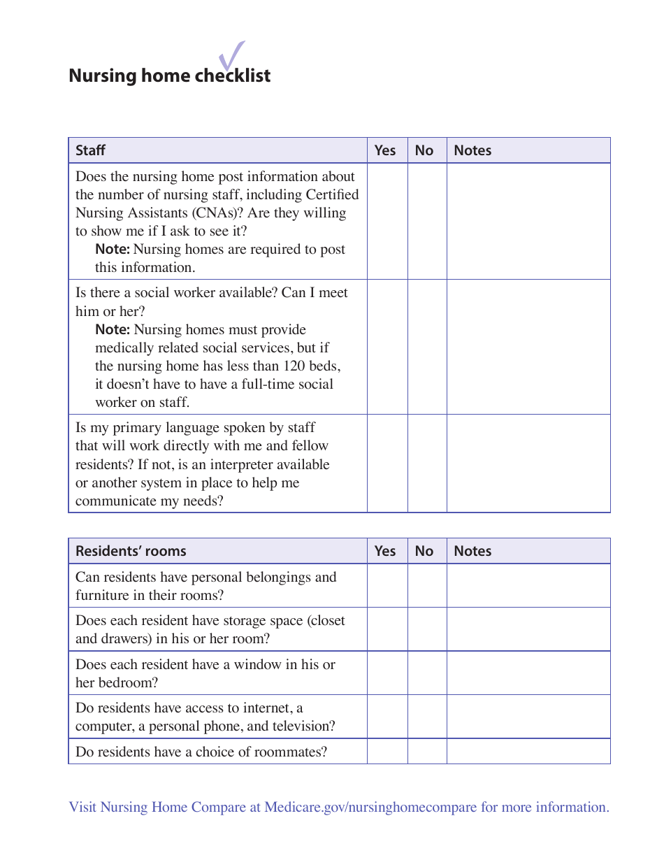 Nursing Home Checklist - Fill Out, Sign Online and Download PDF ...