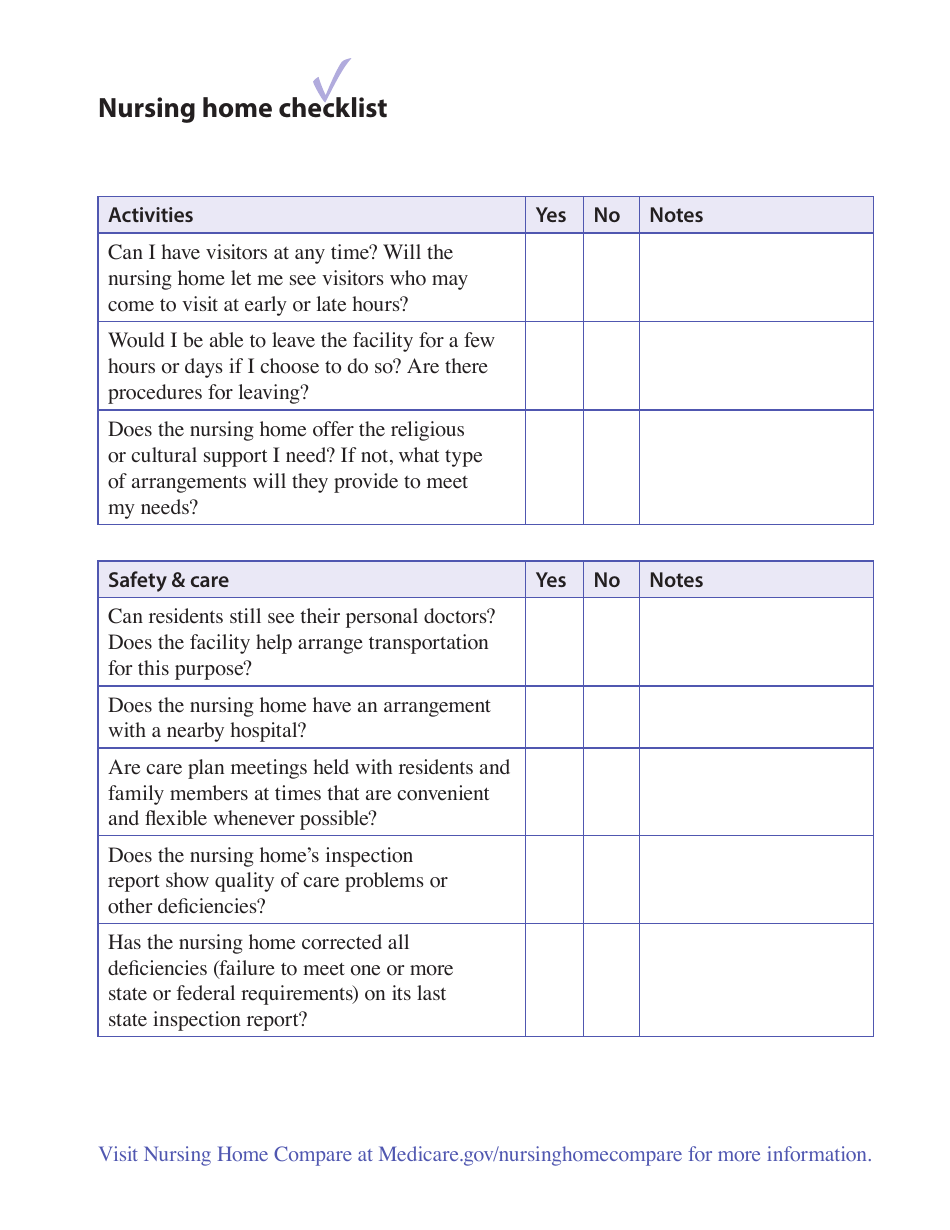 Nursing Home Checklist - Fill Out, Sign Online And Download Pdf 