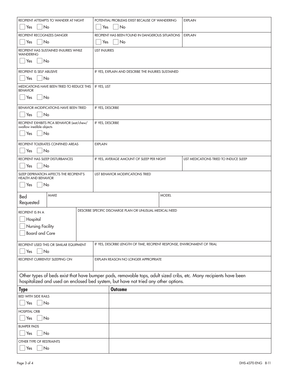 Form DHS-4370-ENG Enclosed Medical Bed Authorization Form - Minnesota, Page 3