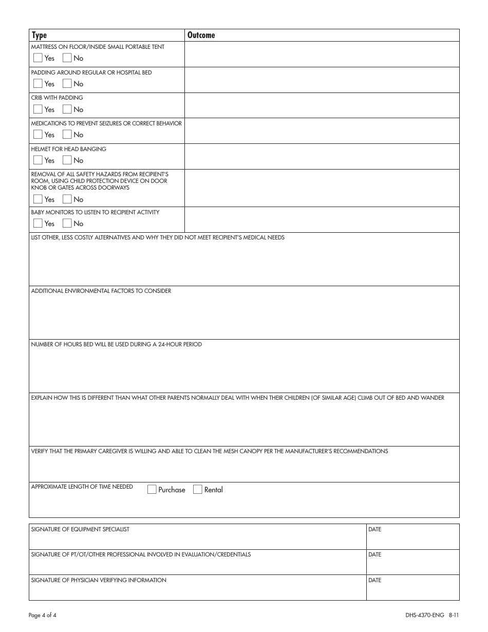 Form DHS-4370-ENG Enclosed Medical Bed Authorization Form - Minnesota, Page 4