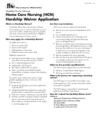 Document preview: Form DHS-4109-ENG Hcn Hardship Waiver Application Form - Minnesota