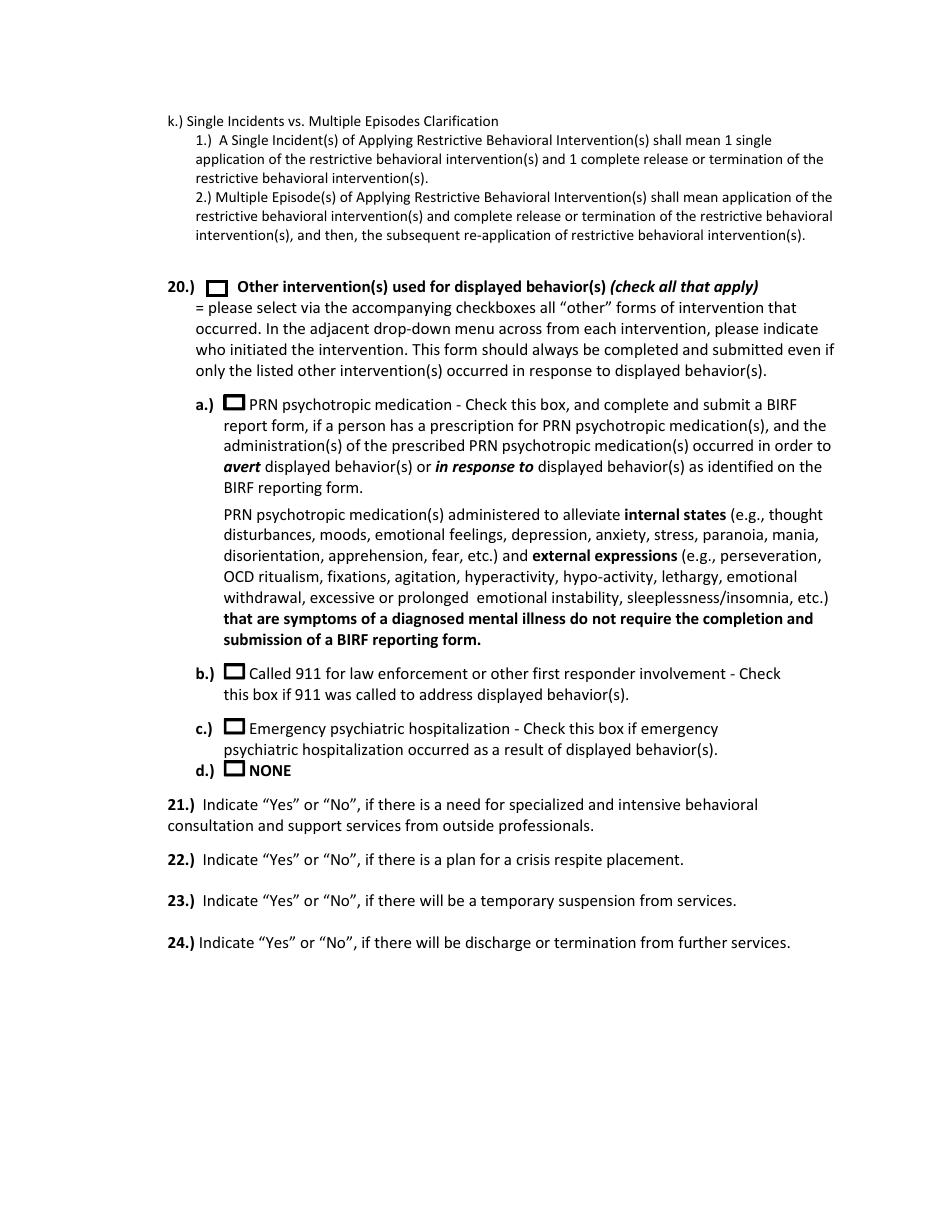 Instructions for Form DHS-5148-ENG Behavior Intervention Reporting Form (Birf) - Minnesota, Page 6