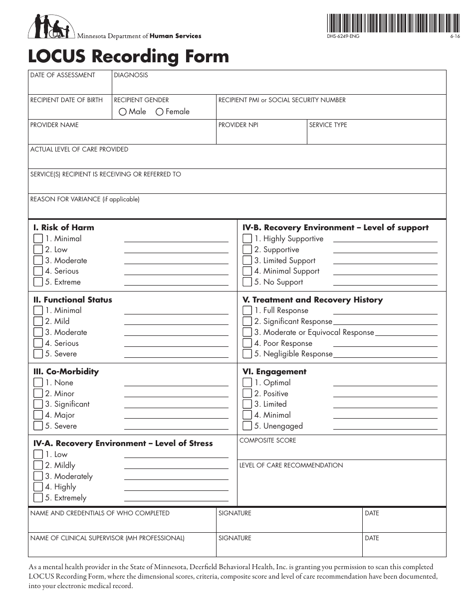 Form DHS-6249-ENG Download Printable PDF or Fill Online Locus Recording Form  Minnesota | Templateroller