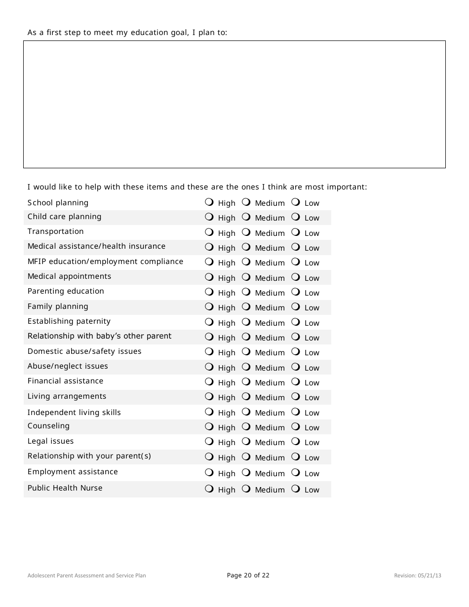 Adolescent Parent Assessment and Service Plan - Minnesota, Page 20