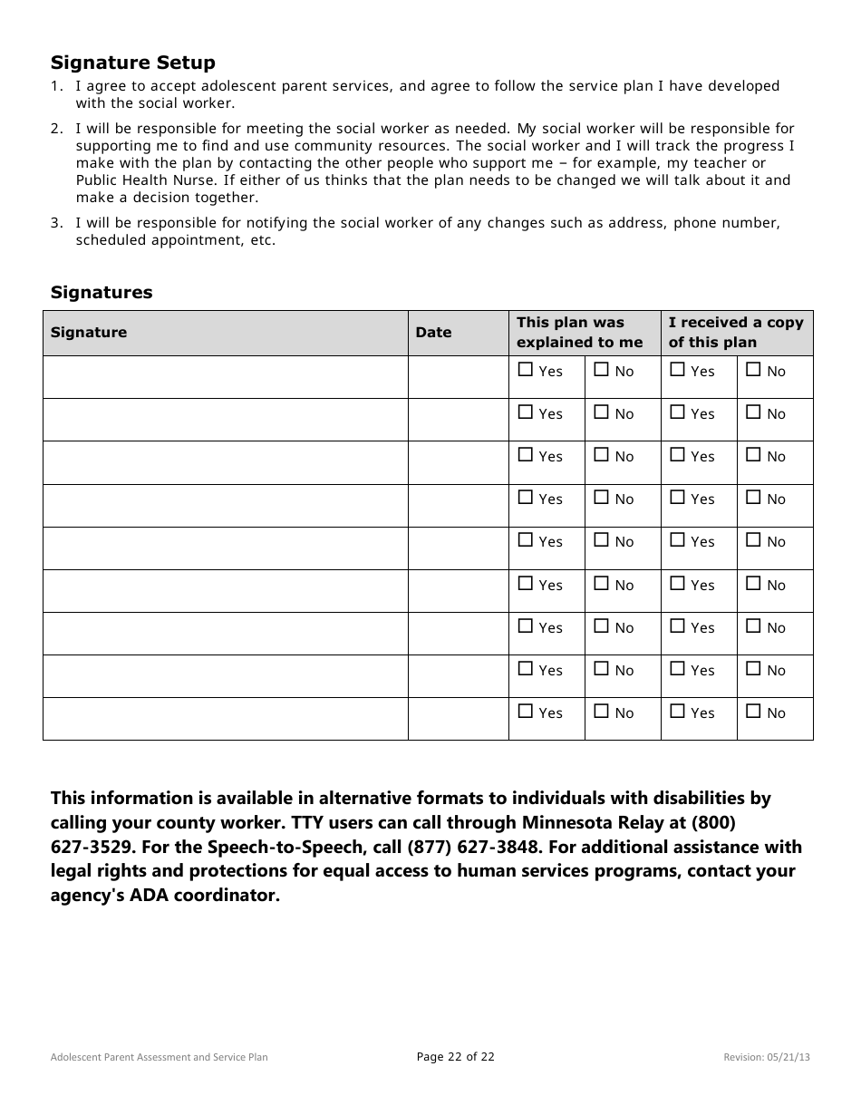 Adolescent Parent Assessment and Service Plan - Minnesota, Page 22