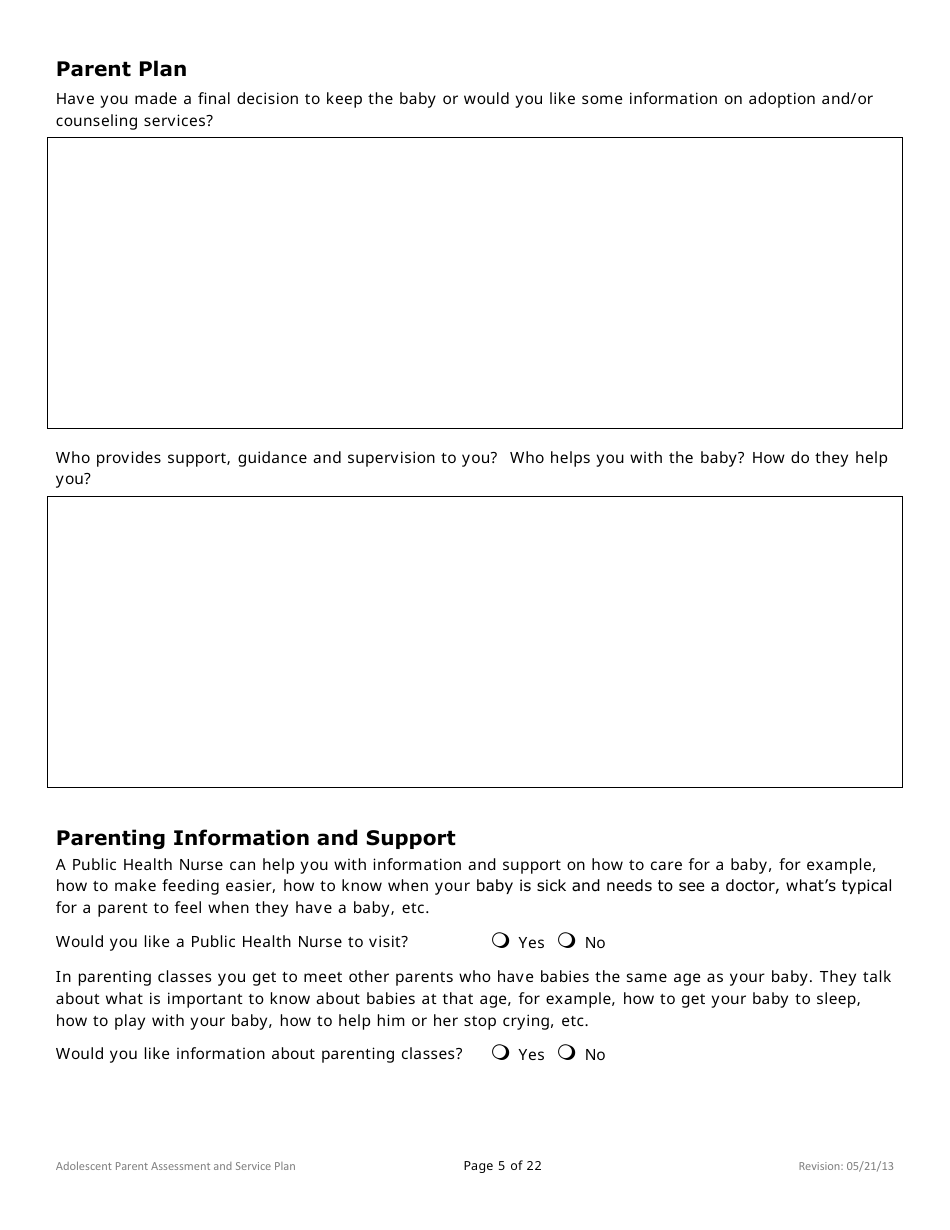 Adolescent Parent Assessment and Service Plan - Minnesota, Page 5