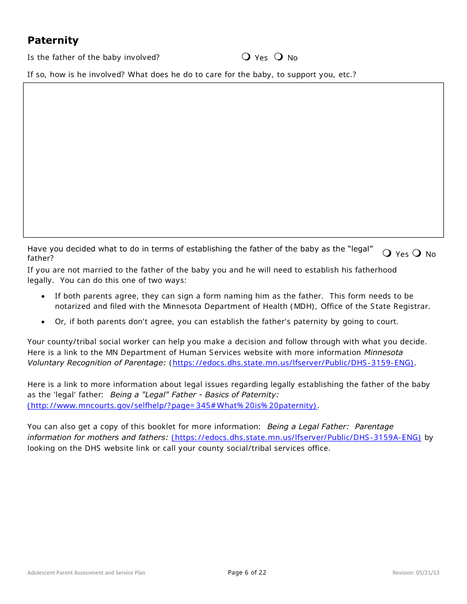 Adolescent Parent Assessment and Service Plan - Minnesota, Page 6