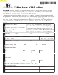 Document preview: Form DHS-2518-ENG 72 Hour Report of Birth to Minor - Minnesota