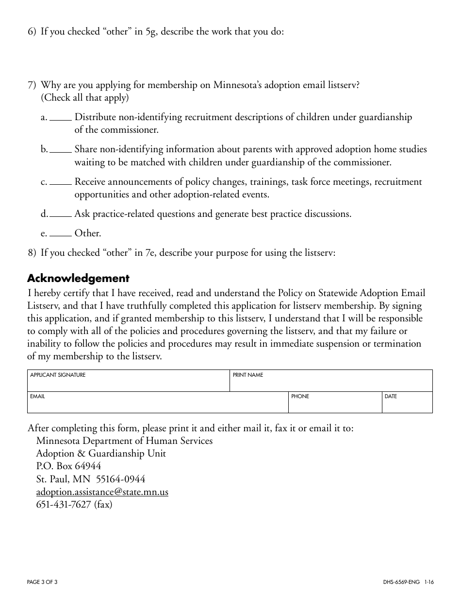 Form DHS6569ENG Fill Out, Sign Online and Download Fillable PDF, Minnesota Templateroller