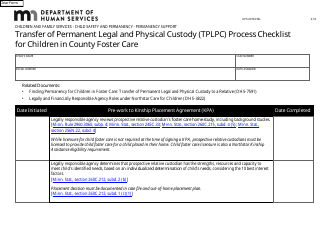 Document preview: Form DHS-6978-ENG Transfer of Permanent Legal and Physical Custody (Tplpc) Process Checklist for Children in County Foster Care - Minnesota