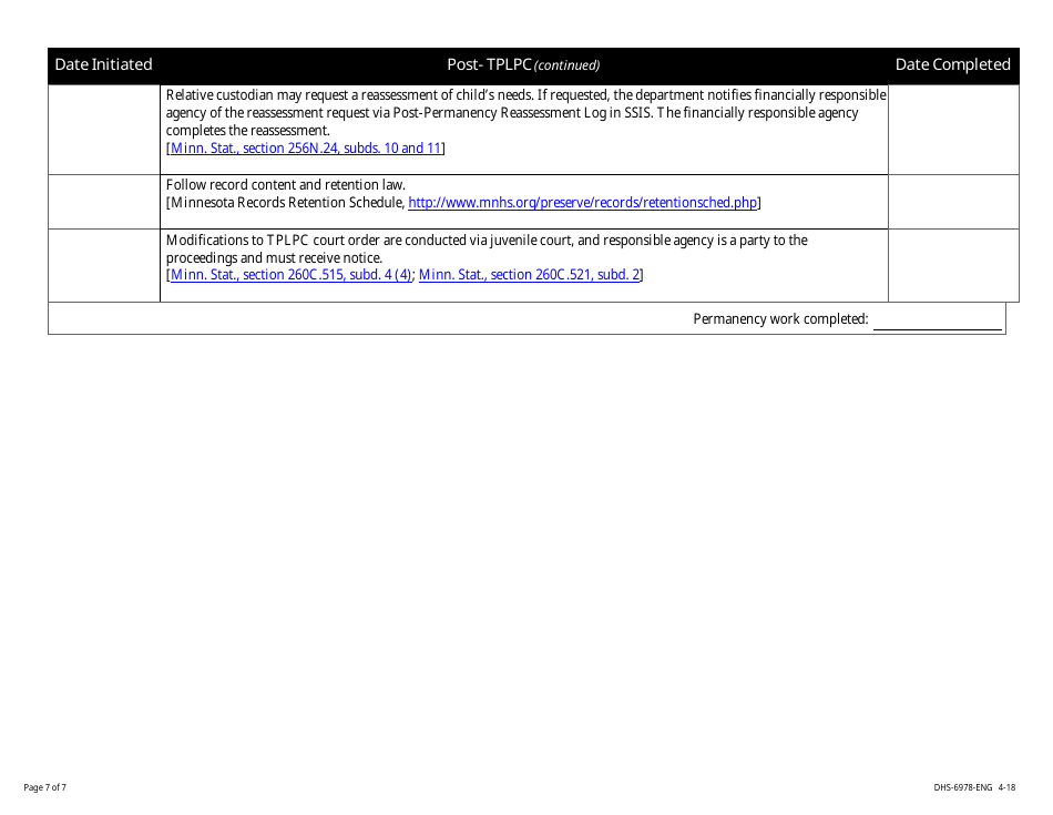 Form DHS-6978-ENG Transfer of Permanent Legal and Physical Custody (Tplpc) Process Checklist for Children in County Foster Care - Minnesota, Page 7