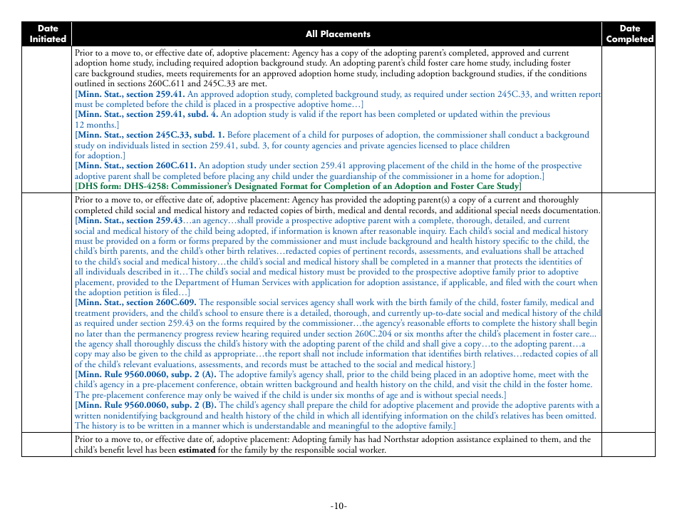 Form DHS-6542-ENG Adoption Process Checklist for Children Under Guardianship of the Commissioner - Minnesota, Page 10