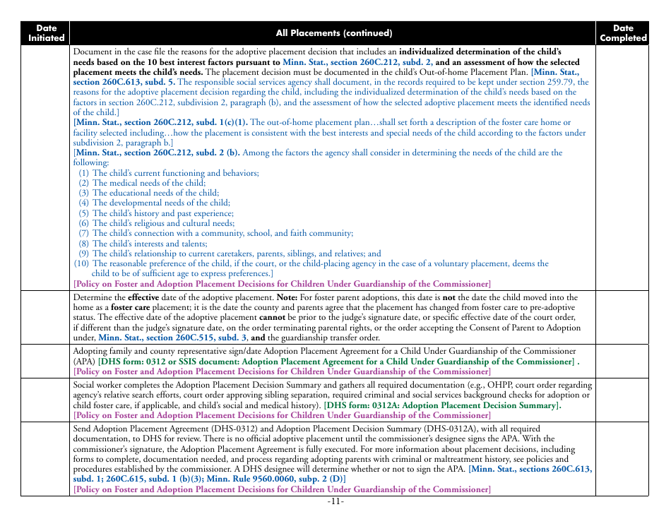 Form DHS-6542-ENG Adoption Process Checklist for Children Under Guardianship of the Commissioner - Minnesota, Page 11