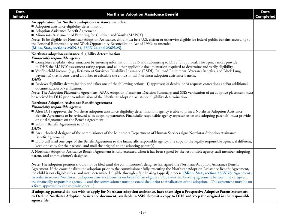 Form DHS-6542-ENG Adoption Process Checklist for Children Under Guardianship of the Commissioner - Minnesota, Page 13