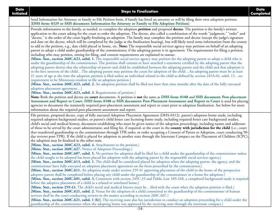 Form DHS-6542-ENG Adoption Process Checklist for Children Under Guardianship of the Commissioner - Minnesota, Page 14