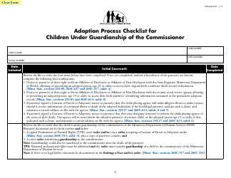 Form DHS-6542-ENG Adoption Process Checklist for Children Under Guardianship of the Commissioner - Minnesota