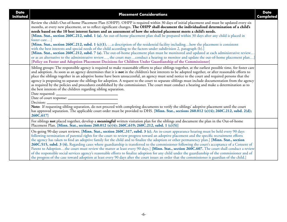 Form DHS-6542-ENG Adoption Process Checklist for Children Under Guardianship of the Commissioner - Minnesota, Page 6
