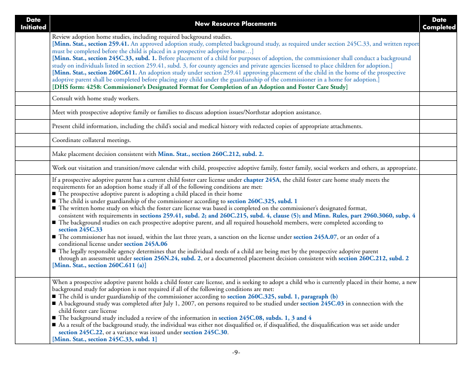 Form DHS-6542-ENG Adoption Process Checklist for Children Under Guardianship of the Commissioner - Minnesota, Page 9