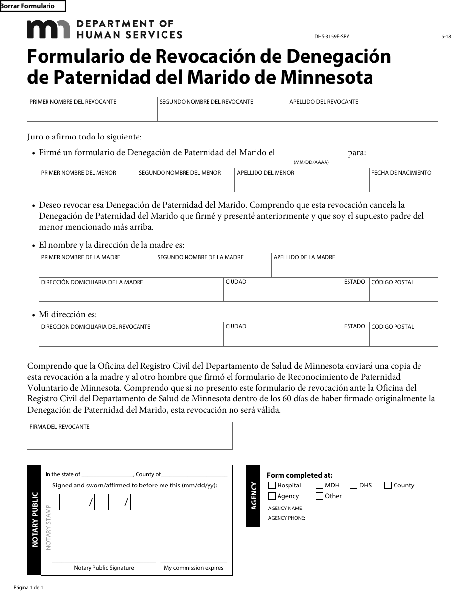 Formulario DHS-3159E-SPA Formulario De Revocacion De Denegacion De Paternidad Del Marido De Minnesota - Minnesota (Spanish), Page 2