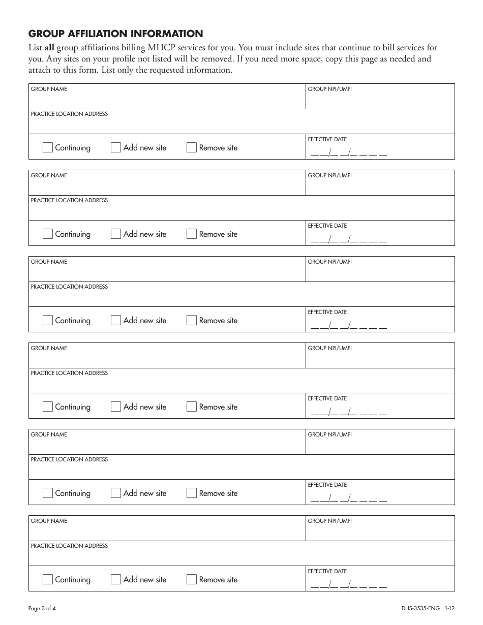 Form DHS-3535-ENG Individual Practitioner - Mhcp Provider Profile Change Form - Minnesota, Page 3