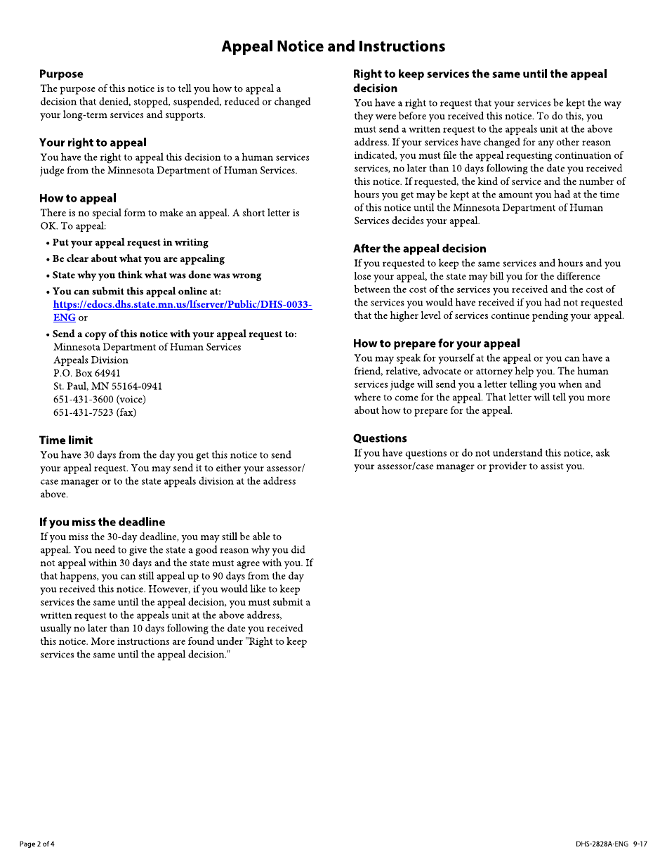 Form DHS-2828A-ENG Notice of Action (Assessments and Reassessments) - Mississippi, Page 2